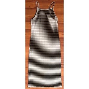 striped large black & white midi dress